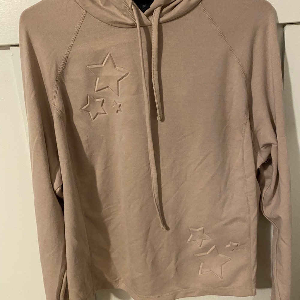 Torrid Hoodie Sweatshirt Womens Size 2 2X Beige Embossed Stars Long Sleeve GUC